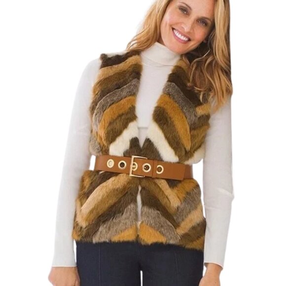 Chico's Faux Fur Roxie Chevron Vest size 3 - Picture 1 of 14